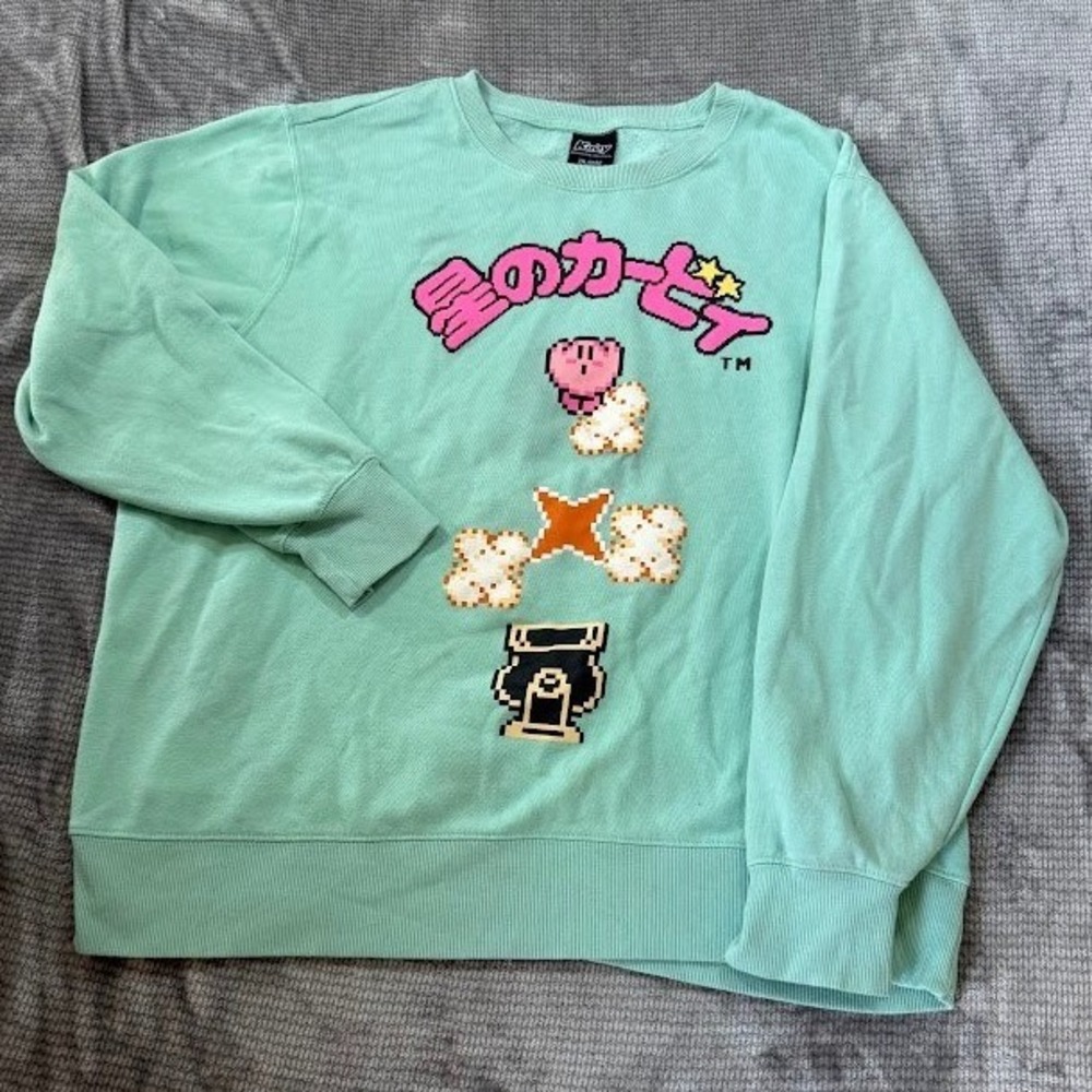 Nintendo Kirby Star Allies Pixel Art Mint Green Sweatshirt Mens 2XL 1993‎ Gaming